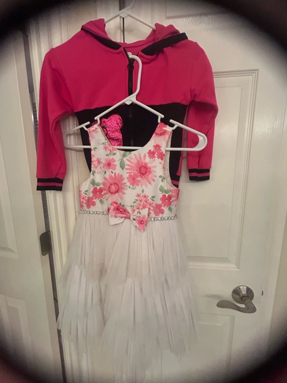 Girls Pink Hooded Jacket with Floral White Tulle Dress Set